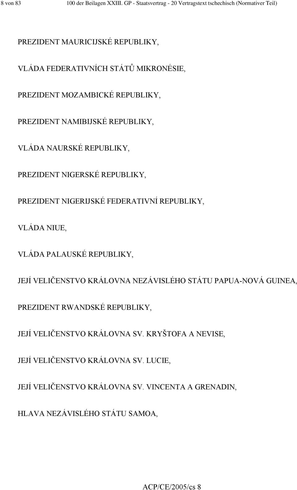 REPUBLIKY, PREZIDENT NAMIBIJSKÉ REPUBLIKY, VLÁDA NAURSKÉ REPUBLIKY, PREZIDENT NIGERSKÉ REPUBLIKY, PREZIDENT NIGERIJSKÉ FEDERATIVNÍ REPUBLIKY, VLÁDA NIUE, VLÁDA