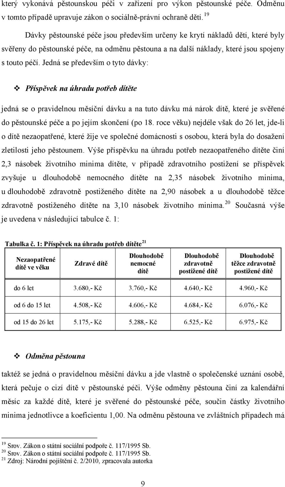 Jedná se především o tyto dávky: Příspěvek na úhradu potřeb dítěte jedná se o pravidelnou měsíční dávku a na tuto dávku má nárok dítě, které je svěřené do pěstounské péče a po jejím skončení (po 18.