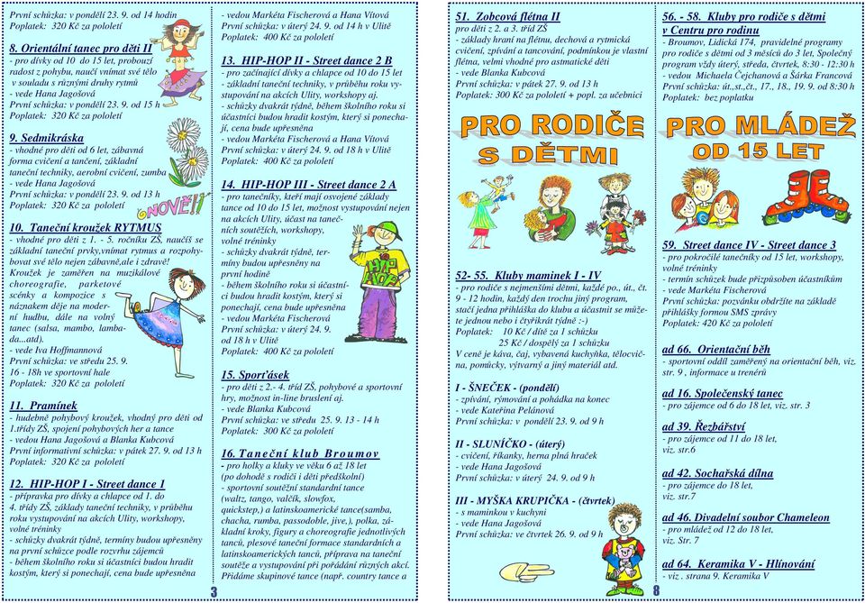 Sedmikráska - vhodné pro děti od 6 let, zábavná forma cvičení a tančení, základní taneční techniky, aerobní cvičení, zumba První schůzka: v pondělí 23. 9. od 13 h 10.