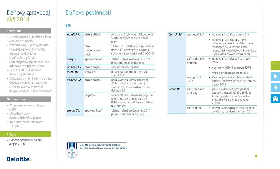 daň z příjmů čtvrtletní záloha na daň úterý 16. Intrastat podání výkazu pro Intrastat za srpen 2014 pondělí 22.