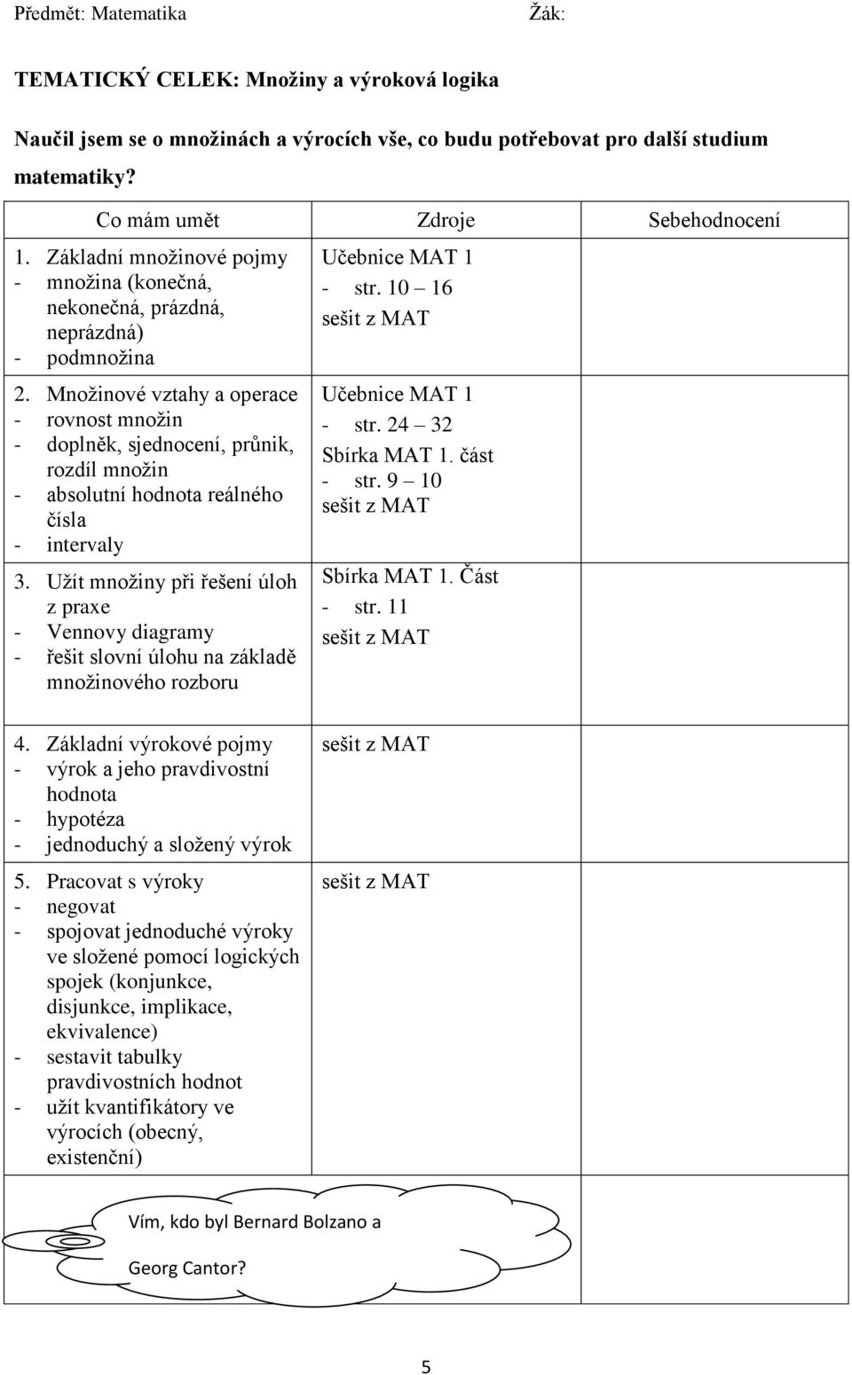 Mnoţinové vztahy a operace - rovnost mnoţin - doplněk, sjednocení, průnik, rozdíl mnoţin - absolutní hodnota reálného čísla - intervaly 3.