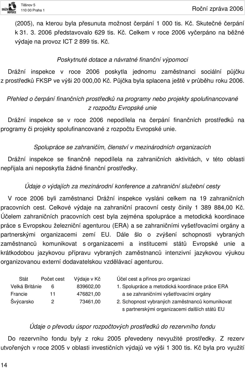 Celkem v roce 2006 vyčerpáno na běžné výdaje na provoz ICT 2 899 tis. Kč.