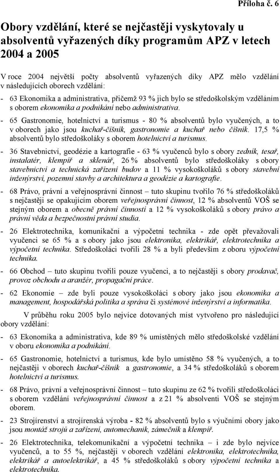 následujících oborech vzdělání: - 63 Ekonomika a administrativa, přičemž 93 % jich bylo se středoškolským vzděláním s oborem ekonomika a podnikání nebo administrativa.