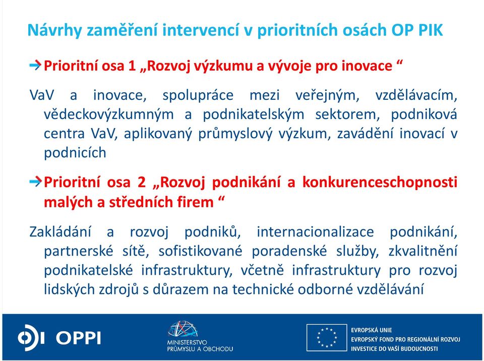 osa 2 Rozvoj podnikání a konkurenceschopnosti malých a středních firem Zakládání a rozvoj podniků, internacionalizace podnikání, partnerské sítě,