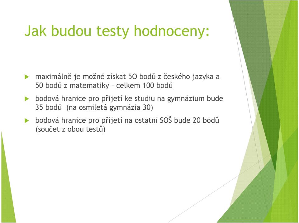 přijetí ke studiu na gymnázium bude 35 bodů (na osmiletá gymnázia 30)