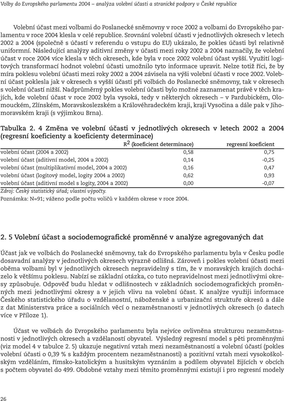 Srovnání volební účasti v jednotlivých okresech v letech 2002 a 2004 (společně s účastí v referendu o vstupu do EU) ukázalo, že pokles účasti byl relativně uniformní.