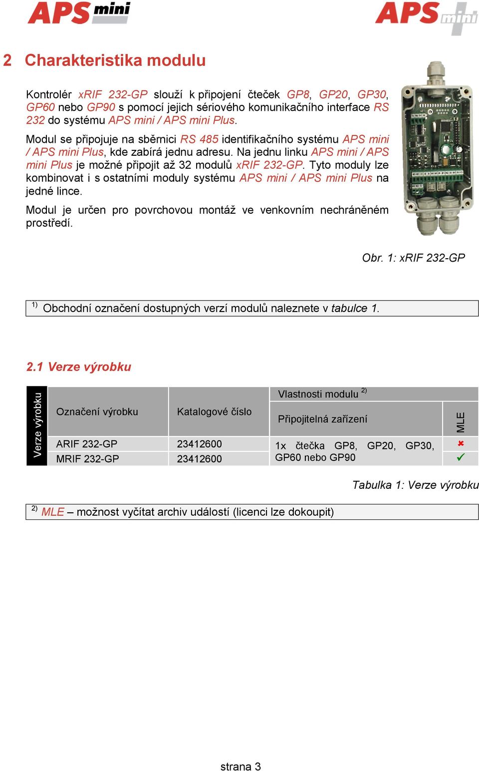 Tyto moduly lze kombinovat i s ostatními moduly systému APS mini / APS mini Plus na jedné lince. Modul je určen pro povrchovou montáž ve venkovním nechráněném prostředí. Obr.