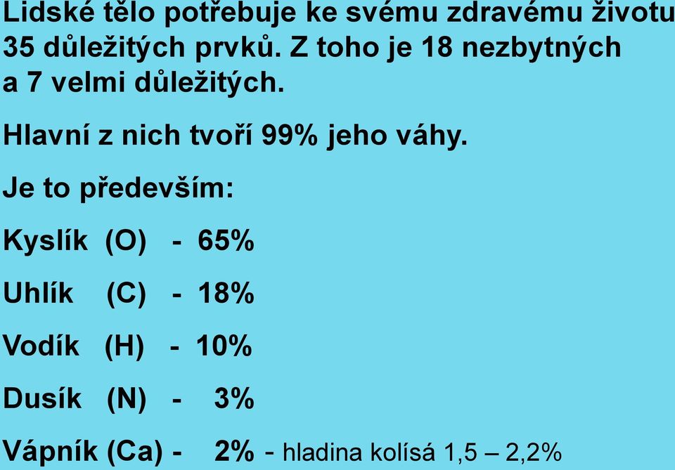 Hlavní z nich tvoří 99% jeho váhy.