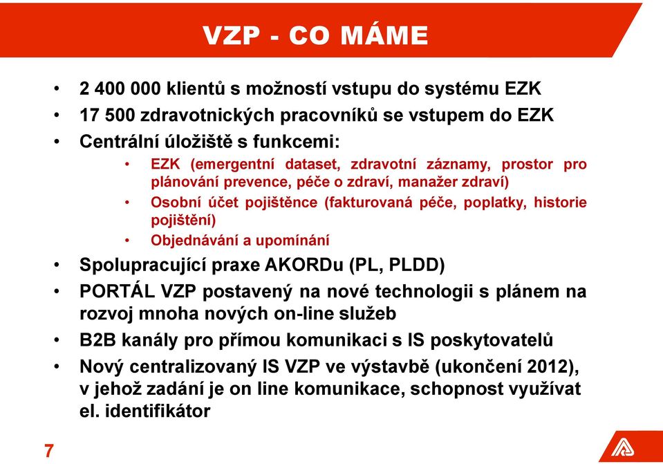 Objednávání a upomínání Spolupracující praxe AKORDu (PL, PLDD) PORTÁL VZP postavený na nové technologii s plánem na rozvoj mnoha nových on-line služeb B2B kanály pro