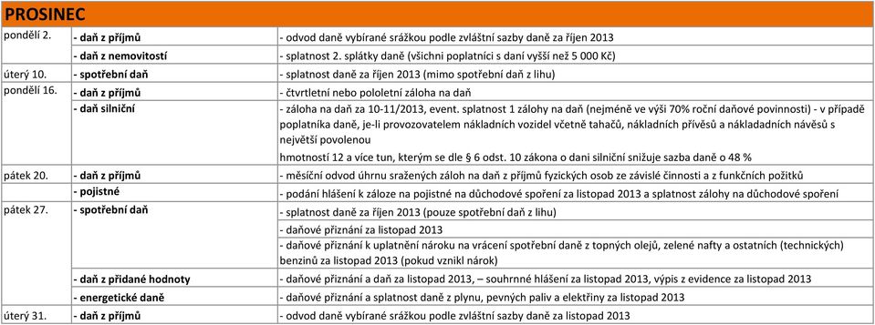 - daň z příjmů - čtvrtletní nebo pololetní záloha na daň - daň silniční - záloha na daň za 10-11/2013, event.