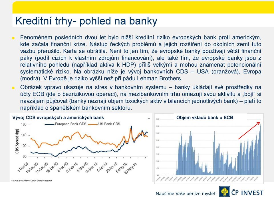 Není to jen tím, že evropské banky používají větší finanční páky (podíl cizích k vlastním zdrojům financování), ale také tím, že evropské banky jsou z relativního pohledu (například aktiva k HDP)