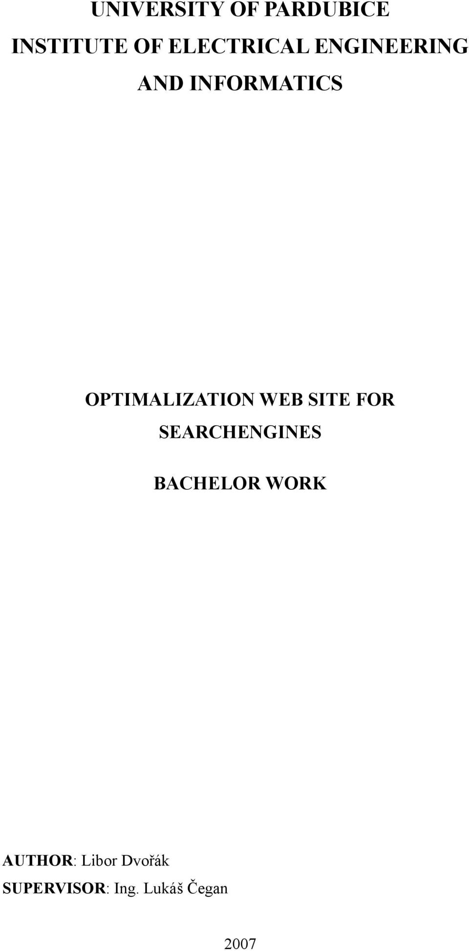 OPTIMALIZATION WEB SITE FOR SEARCHENGINES