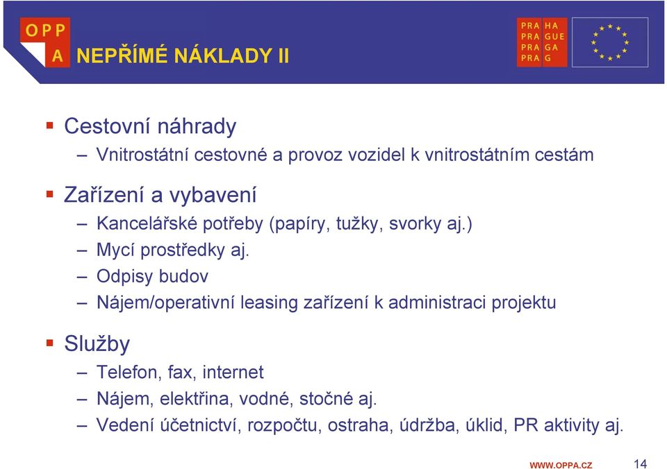 Odpisy budov Nájem/operativní leasing zařízení k administraci projektu Služby Telefon, fax,