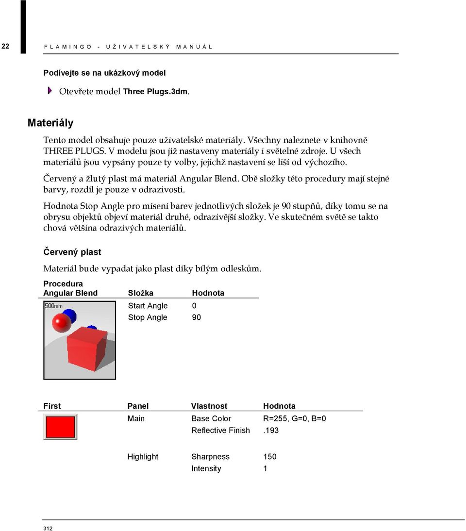 Červený a žlutý plast má materiál Angular Blend. Obě složky této procedury mají stejné barvy, rozdíl je pouze v odrazivosti.