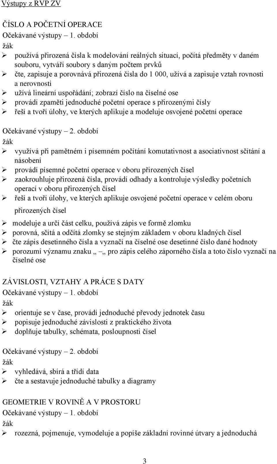 zapisuje vztah rovnosti a nerovnosti užívá lineární uspořádání; zobrazí číslo na číselné ose provádí zpaměti jednoduché početní operace s přirozenými čísly řeší a tvoří úlohy, ve kterých aplikuje a