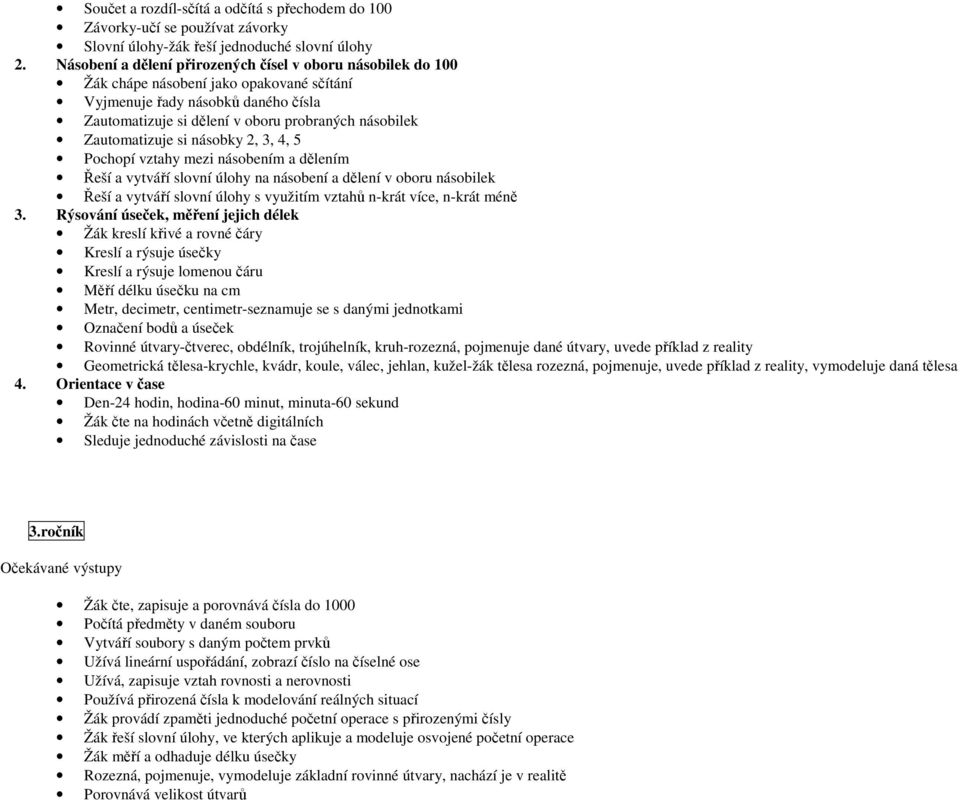 Zautomatizuje si násobky 2, 3, 4, 5 Pochopí vztahy mezi násobením a dělením Řeší a vytváří slovní úlohy na násobení a dělení v oboru násobilek Řeší a vytváří slovní úlohy s využitím vztahů n-krát