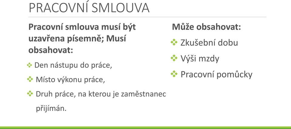 výkonu práce, Druh práce, na kterou je zaměstnanec