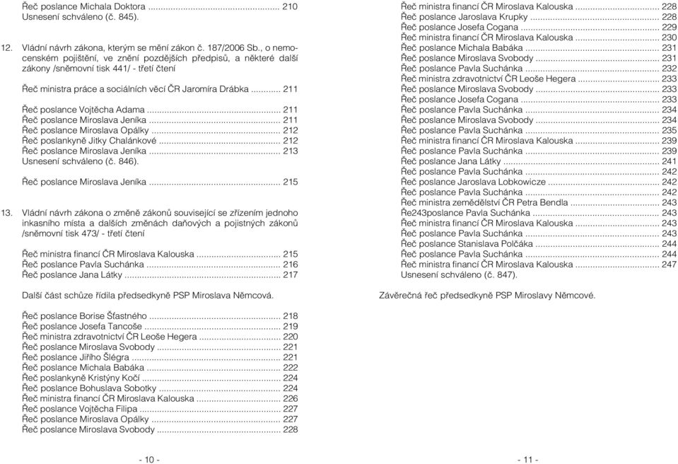 .. 211 Řeč poslance Vojtěcha Adama... 211 Řeč poslance Miroslava Jeníka... 211 Řeč poslance Miroslava Opálky... 212 Řeč poslankyně Jitky Chalánkové... 212 Řeč poslance Miroslava Jeníka.