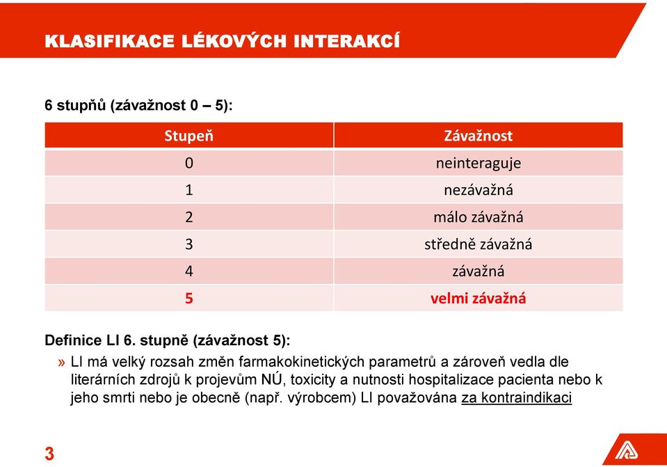 stupně (závažnost 5):» LI má velký rozsah změn farmakokinetických parametrů a zároveň vedla dle literárních