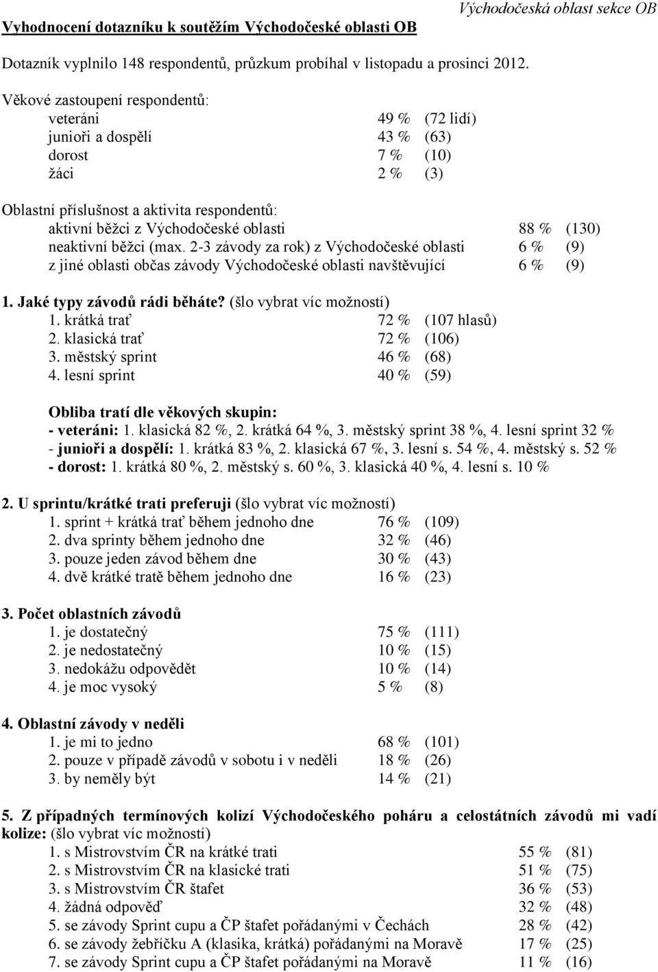 (130) neaktivní běžci (max. 2-3 závody za rok) z Východočeské oblasti 6 % (9) z jiné oblasti občas závody Východočeské oblasti navštěvující 6 % (9) 1. Jaké typy závodů rádi běháte?