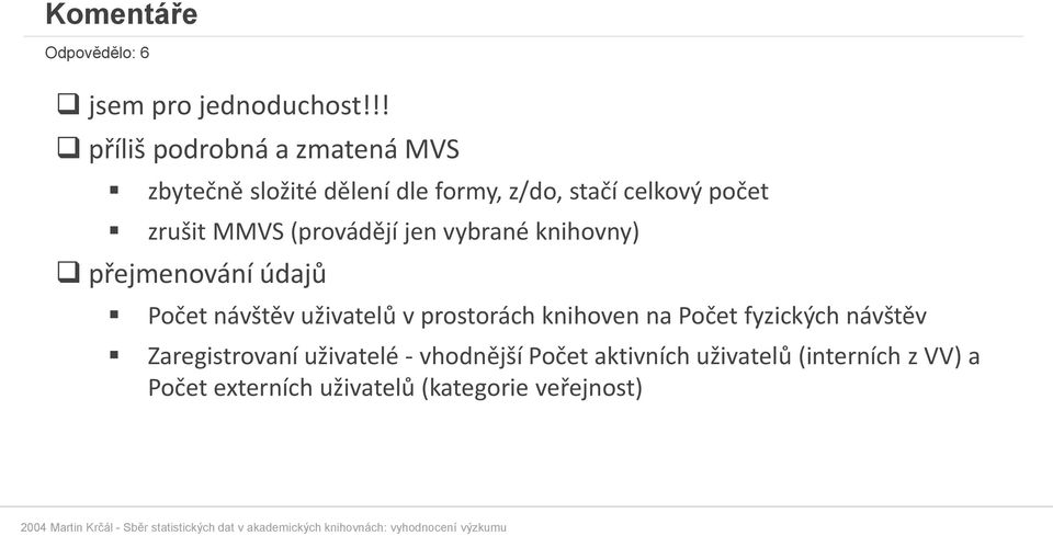 MMVS (provádějí jen vybrané knihovny) přejmenování údajů Počet návštěv uživatelů v prostorách