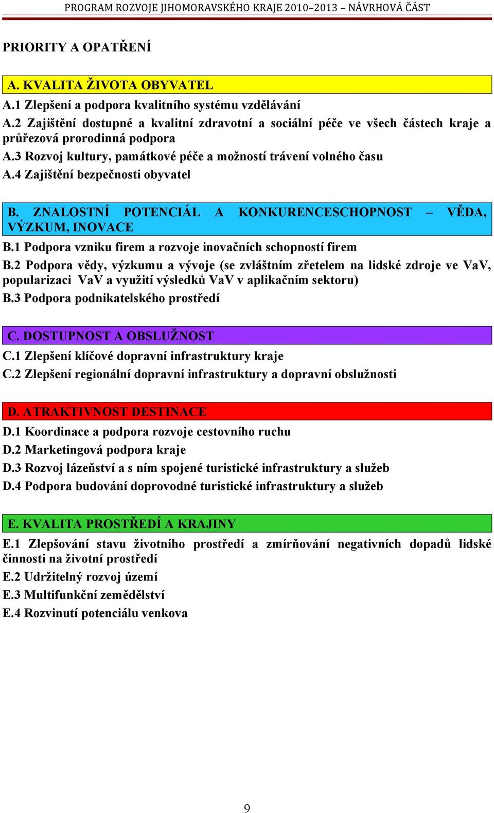 4 Zajištění bezpečnosti obyvatel B. ZNALOSTNÍ POTENCIÁL A KONKURENCESCHOPNOST VĚDA, VÝZKUM, INOVACE B.1 Podpora vzniku firem a rozvoje inovačních schopností firem B.