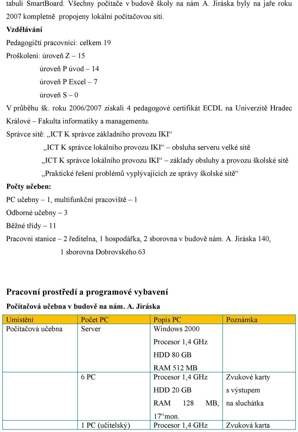 roku 2006/2007 získali 4 pedagogové certifikát ECDL na Univerzitě Hradec Králové Fakulta informatiky a managementu.