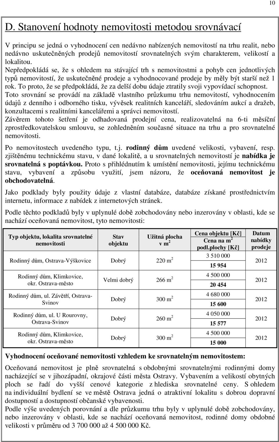 Nepředpokládá se, že s ohledem na stávající trh s nemovitostmi a pohyb cen jednotlivých typů nemovitostí, že uskutečněné prodeje a vyhodnocované prodeje by měly být starší než 1 rok.
