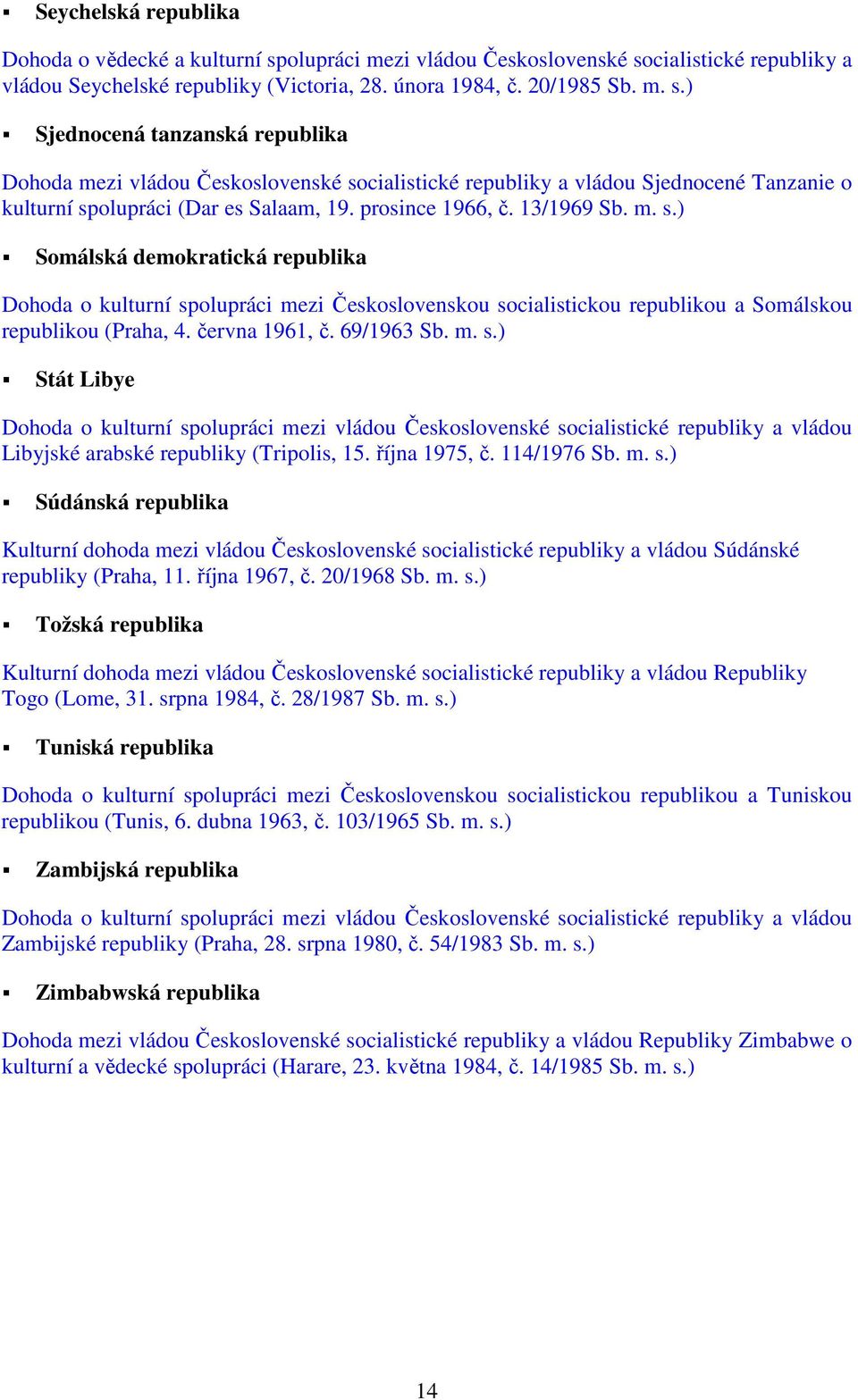 13/1969 Somálská demokratická republika Dohoda o kulturní spolupráci mezi Československou socialistickou republikou a Somálskou republikou (Praha, 4. června 1961, č.