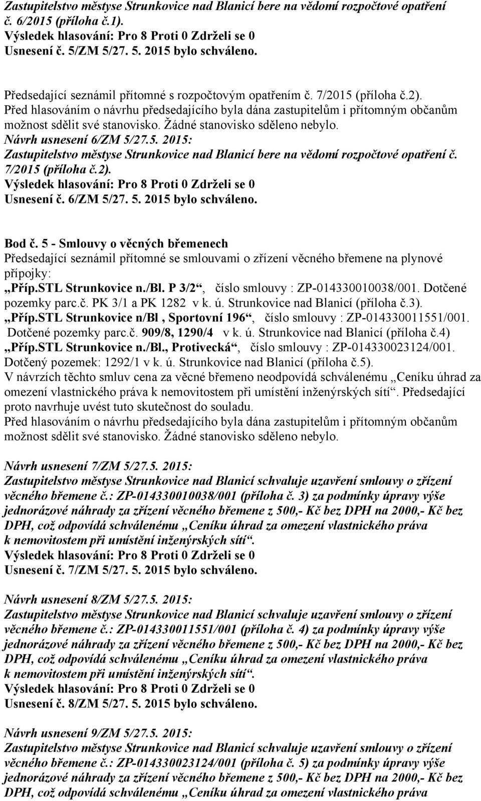 7/2015 (příloha č.2). Usnesení č. 6/ZM 5/27. 5. 2015 bylo schváleno. Bod č.