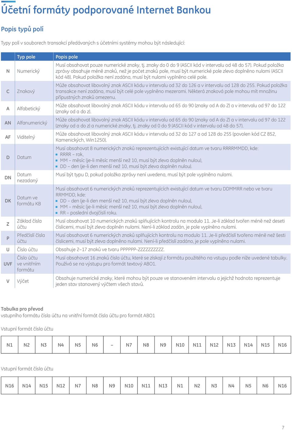 znaky do 0 do 9 (ASCII kód v intervalu od 48 do 57). Pokud položka zprávy obsahuje méně znaků, než je počet znaků pole, musí být numerické pole zleva doplněno nulami (ASCII kód 48).