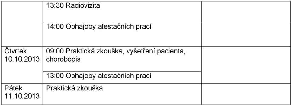 10.2013 Pátek 11.10.2013 09:00 Praktická