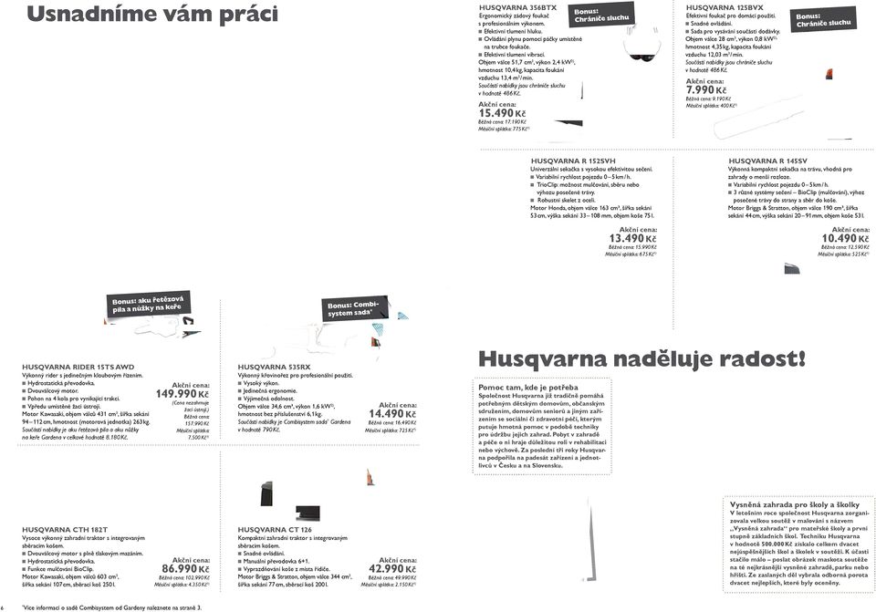 190 Kč Měsíční splátka: 775 Kč 1) Chrániče sluchu HUSQVARNA 125BVX Efektivní foukač pro domácí použití. Snadné ovládání. Sada pro vysávání součástí dodávky.