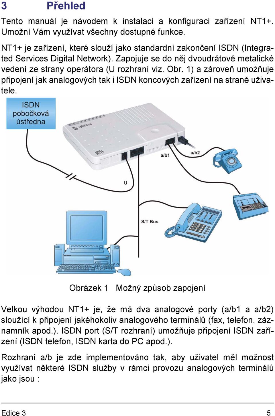1) a zároveň umožňuje připojení jak analogových tak i ISDN koncových zařízení na straně uživatele.