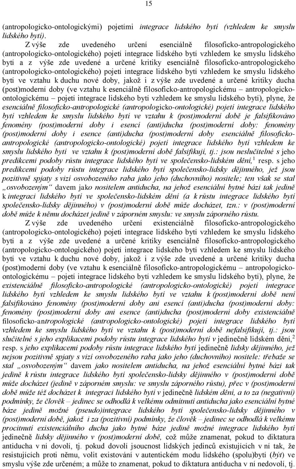 kritiky esenciálně filosoficko-antropologického (antropologicko-ontologického) pojetí integrace lidského bytí vzhledem ke smyslu lidského bytí ve vztahu k duchu nové doby, jakož i z výše zde uvedené