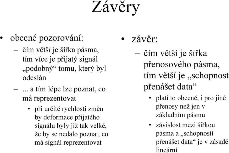 by se nedalo poznat, co má signál reprezentovat závěr: čím větší je šířka přenosového pásma, tím větší je schopnost přenášet