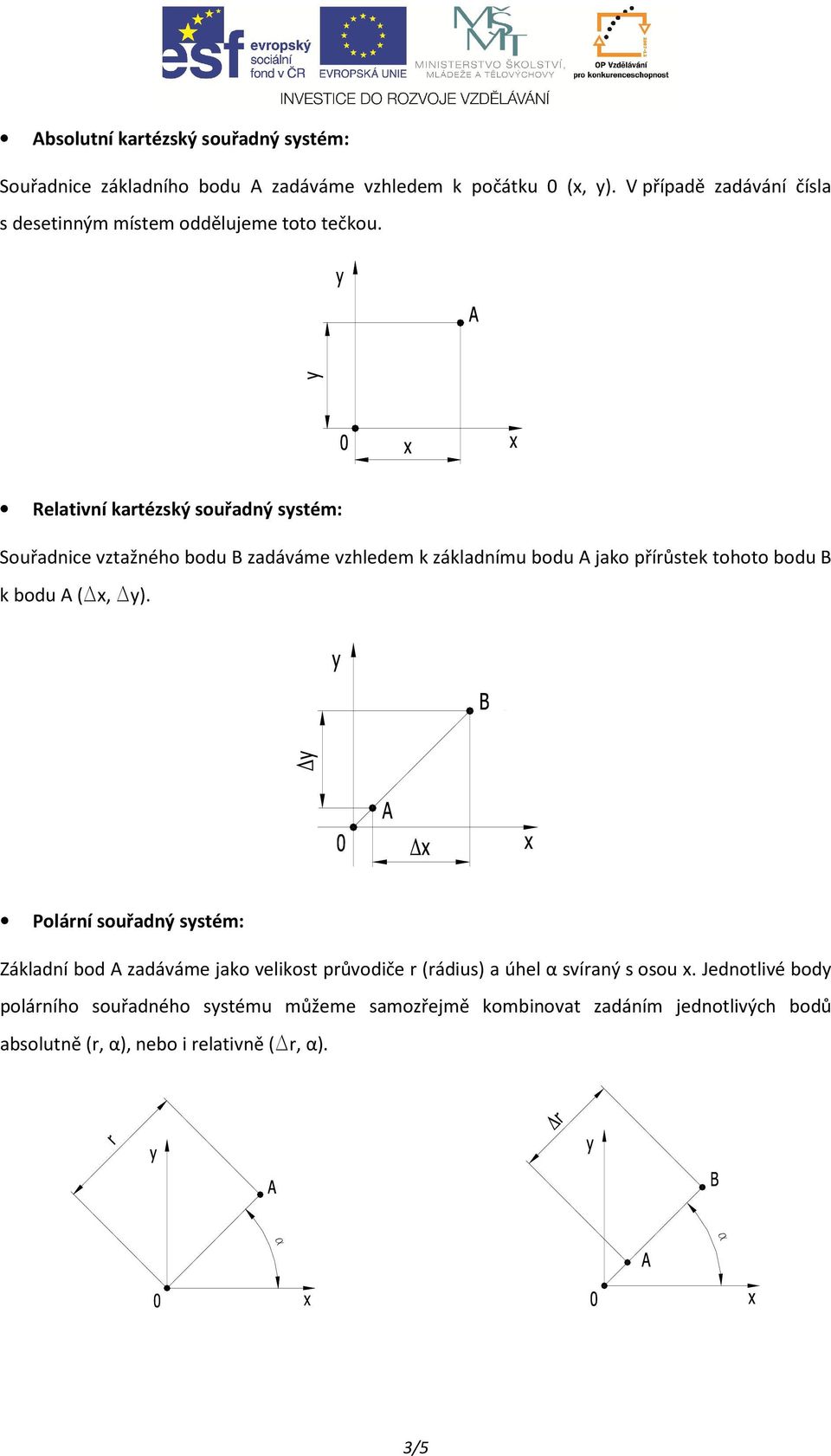 Relativní kartézský souřadný systém: Souřadnice vztažného bodu B zadáváme vzhledem k základnímu bodu A jako přírůstek tohoto bodu B k bodu A (Dx,