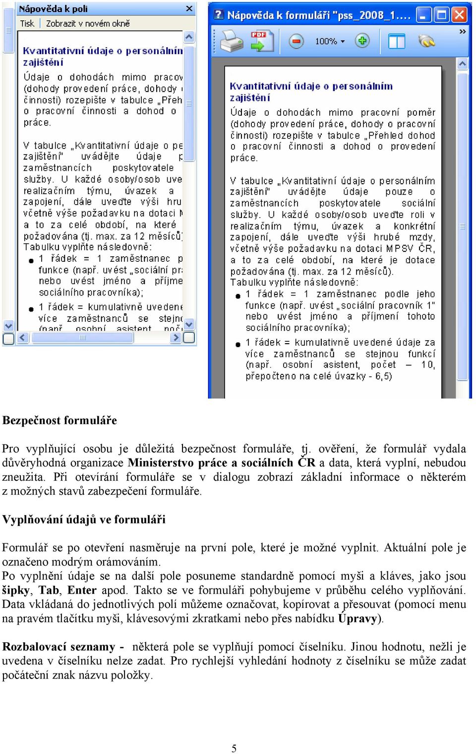 Při otevírání formuláře se v dialogu zobrazí základní informace o některém z možných stavů zabezpečení formuláře.