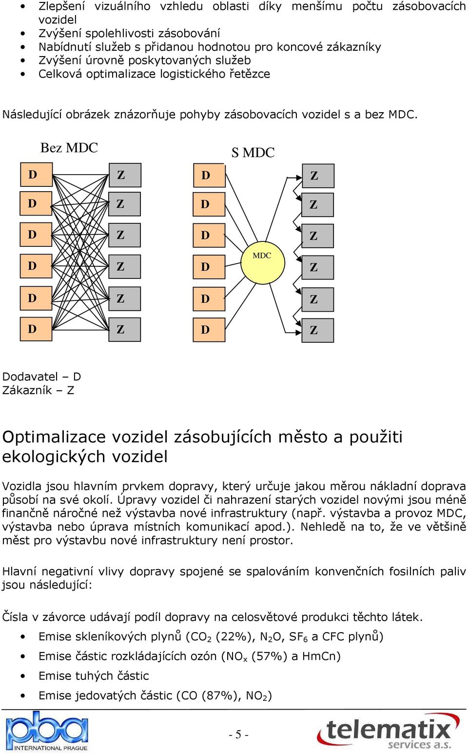 Bez MC S MC MC odavatel ákazník Optimalizace vozidel zásobujících město a použiti ekologických vozidel Vozidla jsou hlavním prvkem dopravy, který určuje jakou měrou nákladní doprava působí na své
