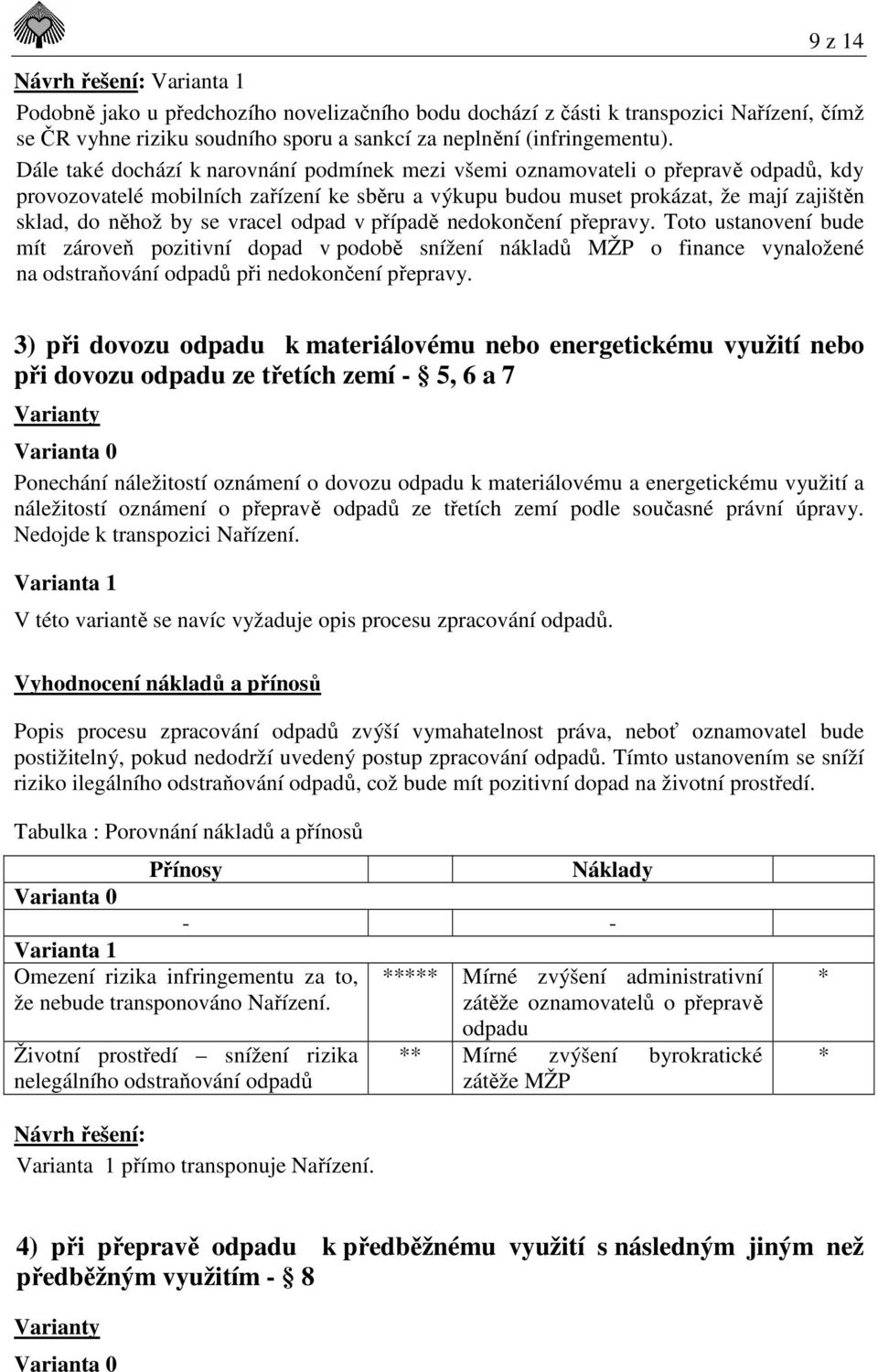 vracel odpad v případě nedokončení přepravy. Toto ustanovení bude mít zároveň pozitivní dopad v podobě snížení nákladů MŽP o finance vynaložené na odstraňování odpadů při nedokončení přepravy.