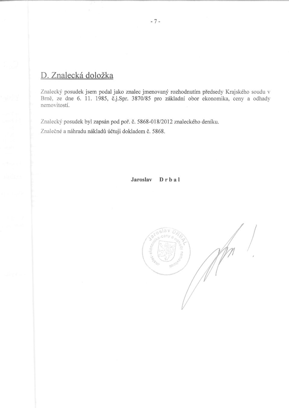 3870/85 pro zflkladni obor ekonomika, ceny a odhady nemovitosti.