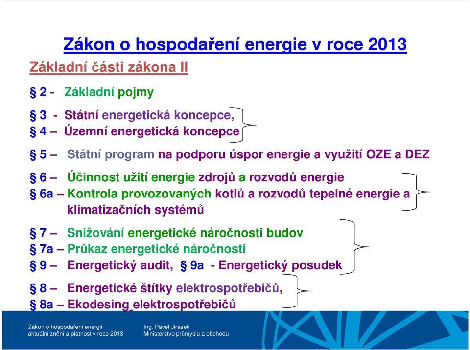 6a Kontrola provozovaných kotlů a rozvodů tepelné energie a klimatizačních systémů 7 Snižování energetické náročnosti budov 7a