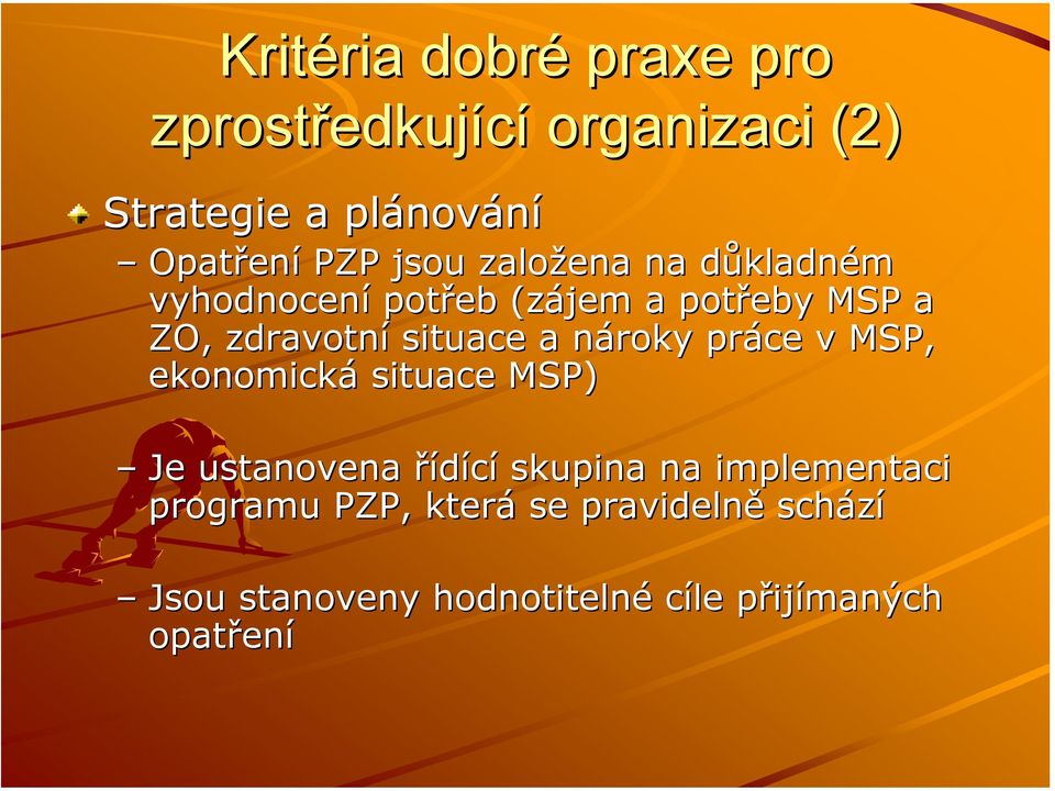 a nároky práce v MSP, ekonomická situace MSP) Je ustanovena řídící skupina na implementaci