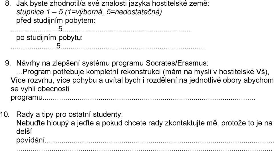 ..Program potřebuje kompletní rekonstrukci (mám na mysli v hostitelské Vš), Více rozvrhu, více pohybu a uvítal bych i