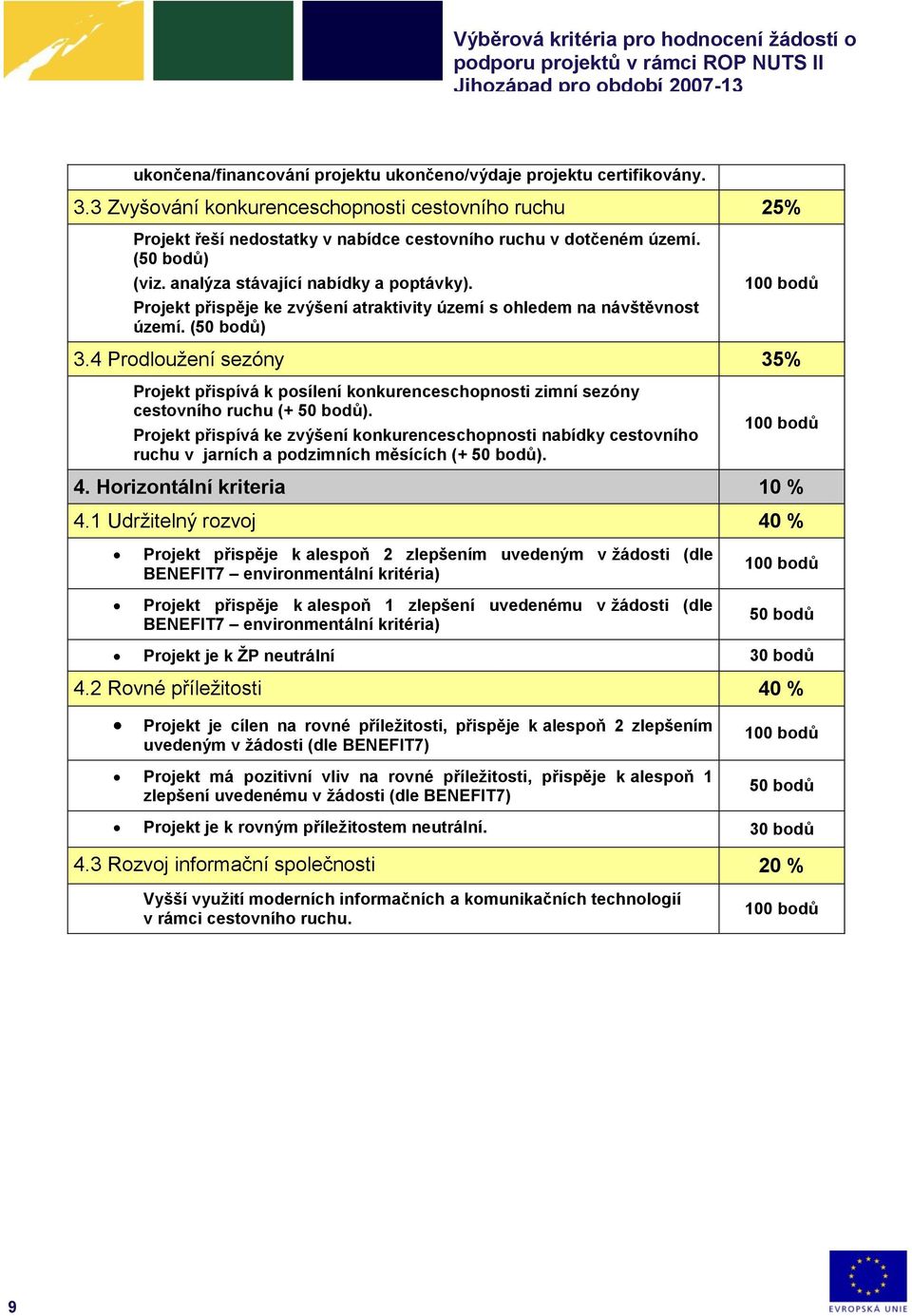 Prjekt přispěje ke zvýšení atraktivity území s hledem na návštěvnst území. (50 bdů) 100 bdů 3.4 Prdlužení sezóny 35% Prjekt přispívá k psílení knkurenceschpnsti zimní sezóny cestvníh ruchu (+ 50 bdů).