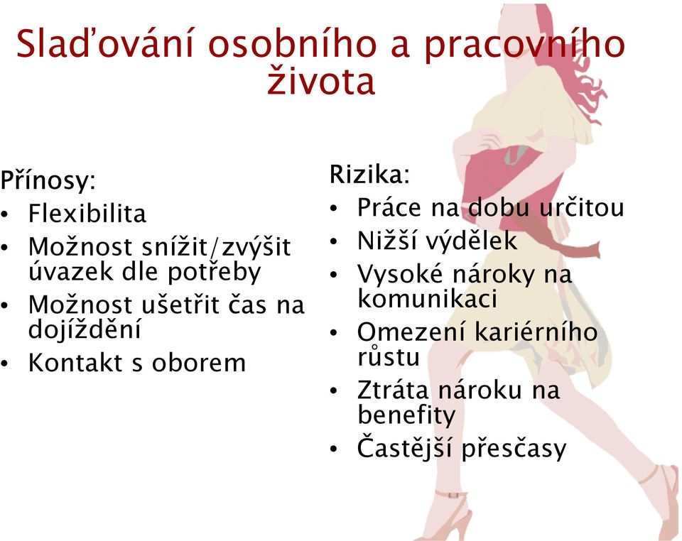 Kontakt s oborem Rizika: Práce na dobu určitou Nižší výdělek Vysoké