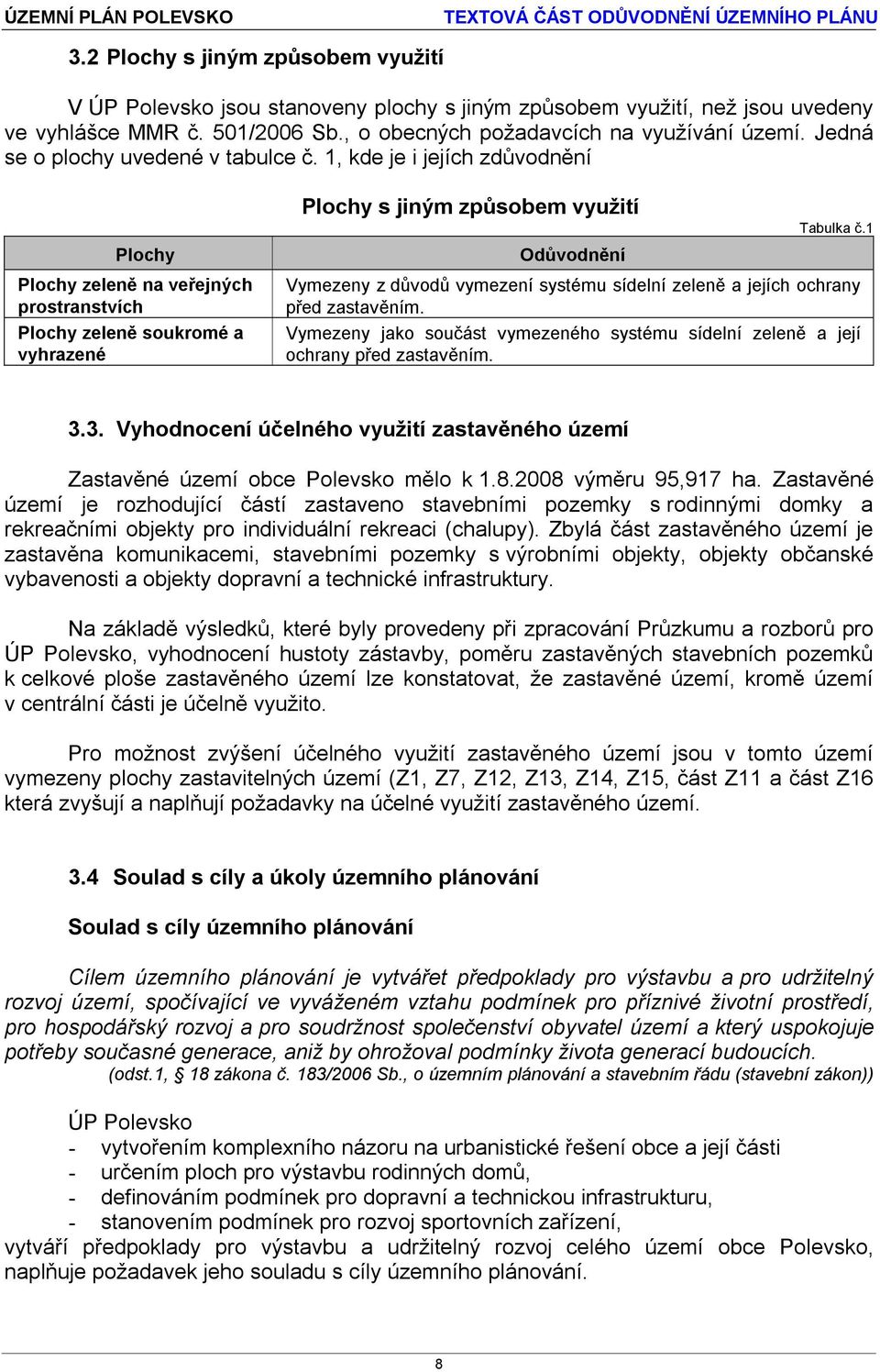 1, kde je i jejích zdůvodnění Plochy Plochy zeleně na veřejných prostranstvích Plochy zeleně soukromé a vyhrazené Plochy s jiným způsobem využití Odůvodnění Tabulka č.