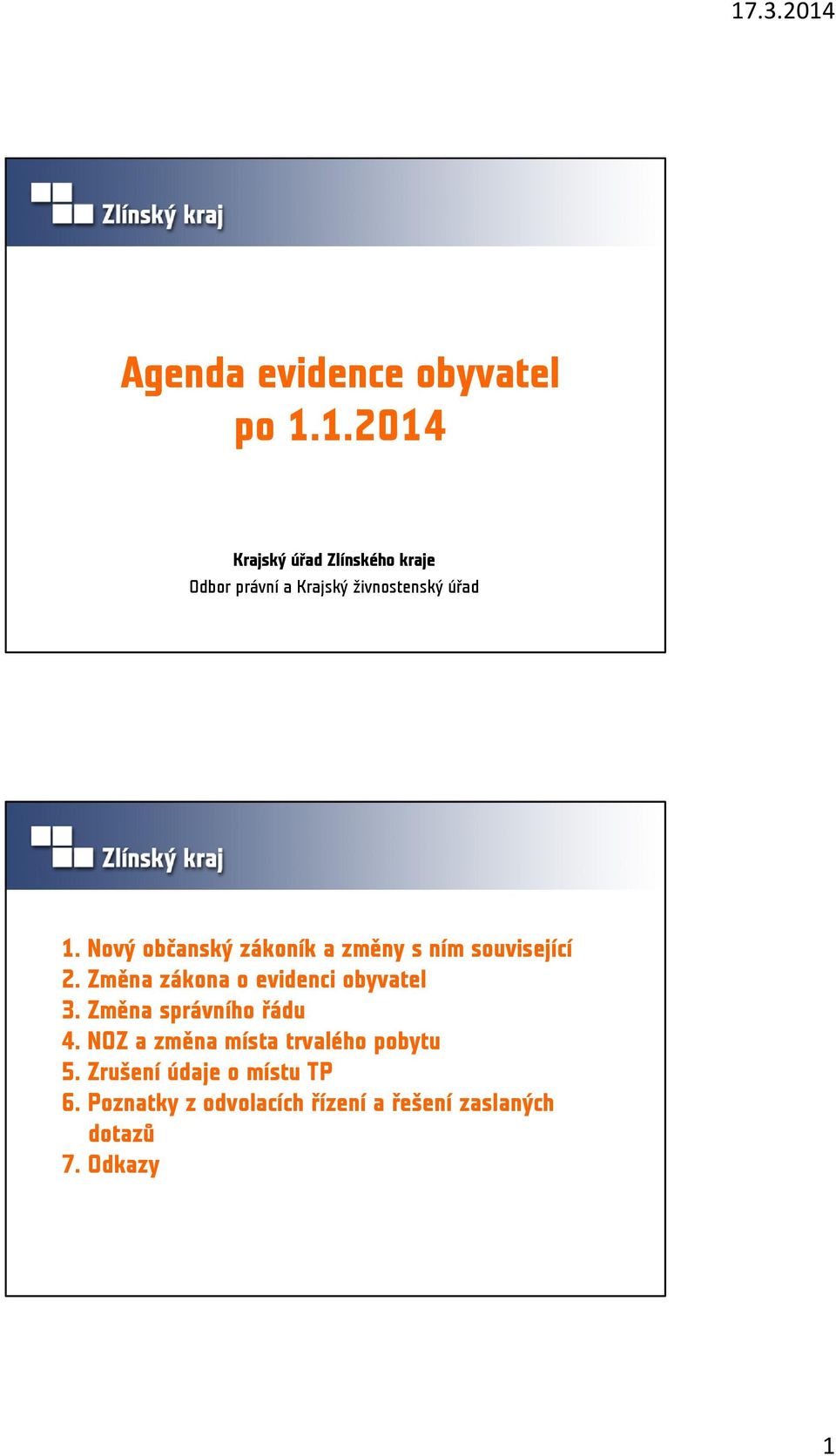 Nový občanský zákoník a změny s ním související 2. Změna zákona o evidenci obyvatel 3.