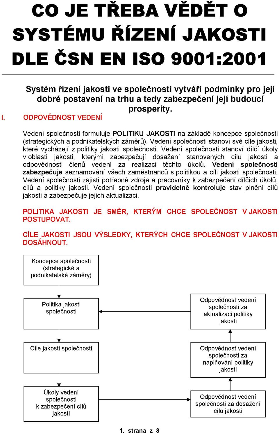 Vedení společnosti stanoví své cíle jakosti, které vycházejí z politiky jakosti společnosti.