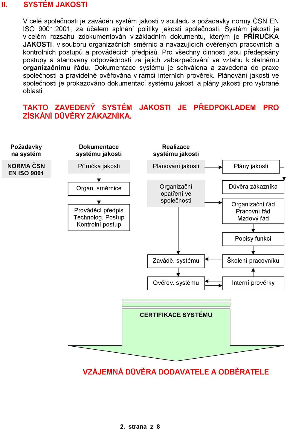 předpisů. Pro všechny činnosti jsou předepsány postupy a stanoveny odpovědnosti za jejich zabezpečování ve vztahu k platnému organizačnímu řádu.